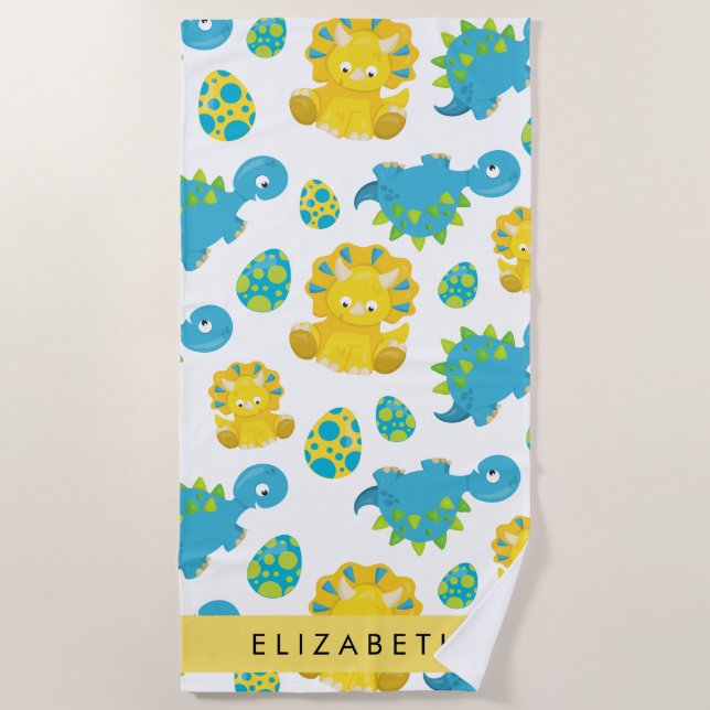 Toalha De Praia Padrões De Dinossauros, Dinossauros Bonitos, Seu N (Frente)
