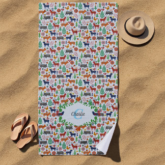 Toalha De Praia Padrões do Monograma de Arte Folicular Escandinávi