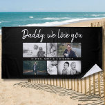 Toalha De Praia Pai com Pai 6 para Crianças Colagem de Fotos Preto<br><div class="desc">Padre com Pai 6 da Família Kids Colagem de Fotos em Black Beach Towel. Colagem de 6 fotos, nome do pai com uma doce mensagem em um roteiro de tendências e nomes de crianças que sobrepõem as fotos. Adicione suas 6 fotos favoritas da família. Bela manutenção e presente de aniversário,...</div>