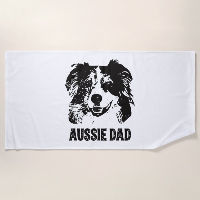 Toalha De Praia Pai Mens Aussie - Pai de Cachorro Australiano (Frente)