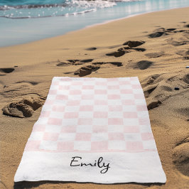 Toalha De Praia Painted Pink Checkerboard Pattern Personalized