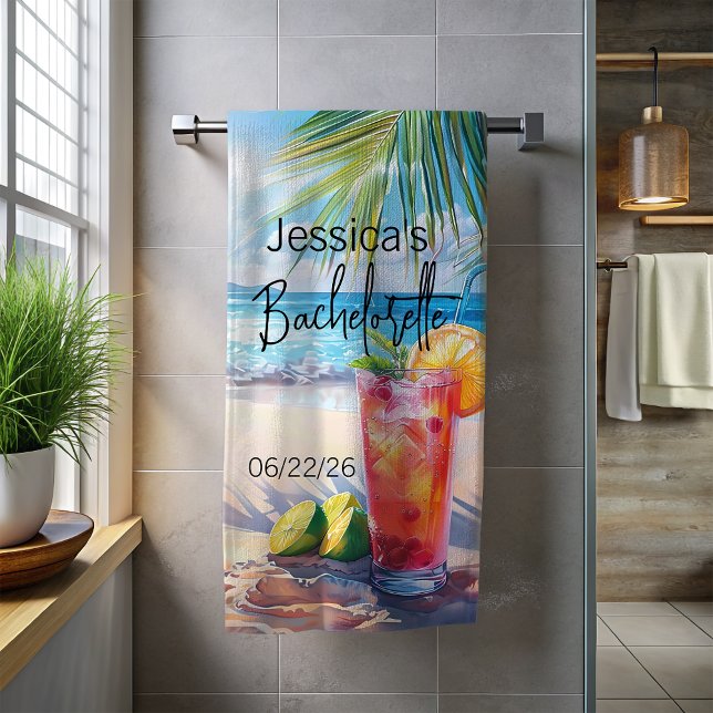 Toalha De Praia Paisagem Bachelorette Beach Monograma Coctail (Criador carregado)