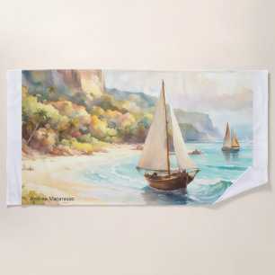 Toalha De Praia Paisagem com navios de mar e de navegação