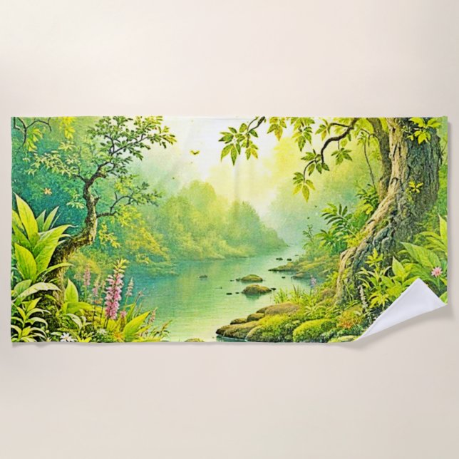 Toalha De Praia Paisagem da Floresta Sunliente (Frente)
