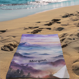 Toalha De Praia Paisagem da Montanha de Aquarela Personalizada