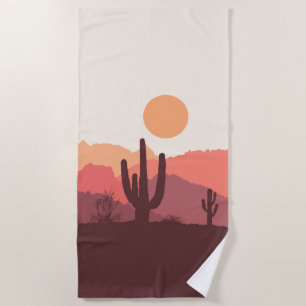 Toalha De Praia Paisagem do deserto mexicano burgundy e laranja