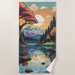 Toalha De Praia Paisagem Sunset de Serenidade Lakeside Encantada