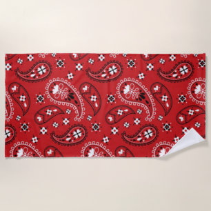 Toalha De Praia Paisley Pattern com Fundo Vermelho-23214