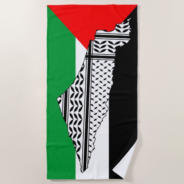 Toalha De Praia Palestina - Bandeira e Mapa com Padrão Keffiyeg (Frente)