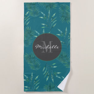 Toalha De Praia Palm De Aquarela Deixa Nome Personalizado Do Monog