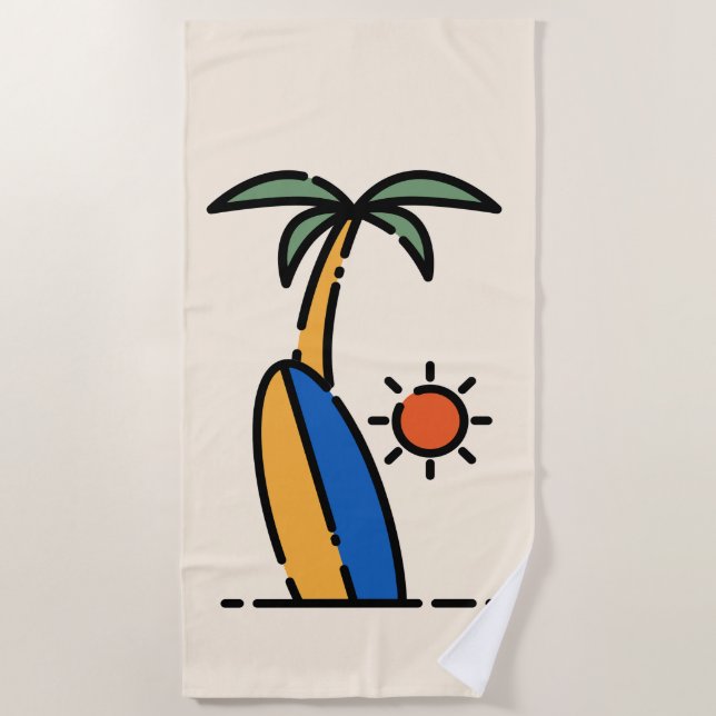 Toalha De Praia Palm de Coco e Crianças de Surfboard (Frente)