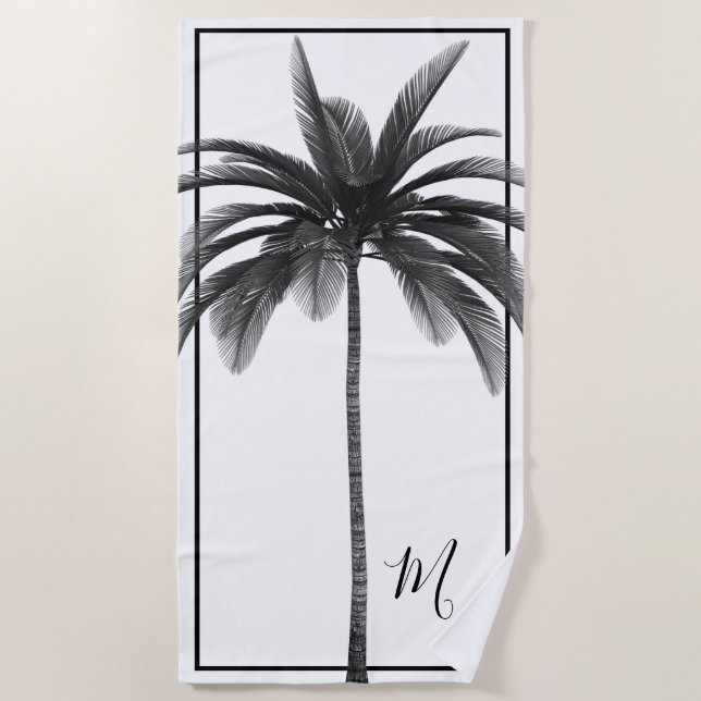 Toalha De Praia Palm Tree Modern Black White Personal (Frente)
