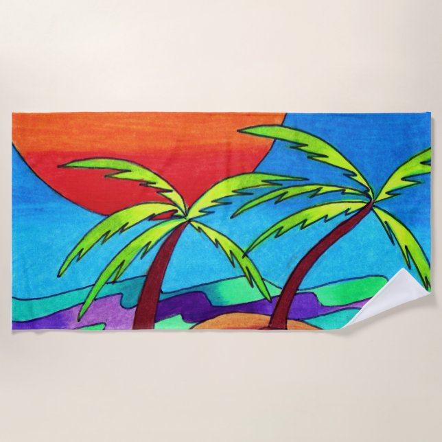 Toalha De Praia Palm Trees Sunset Beach Towel (Frente)