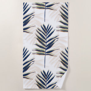 Toalha De Praia Palma Azul Moderna Deixa Traços Dourados Design B