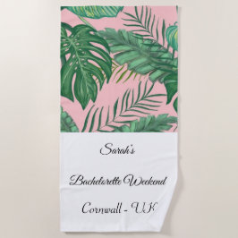 Toalha De Praia Palma Tropical Folha rosa Bachelorette Beach Towel