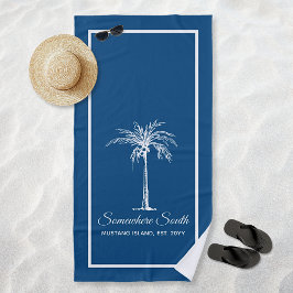 Toalha De Praia Palmeira Azul Elegante Personalizada Branco