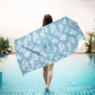 Toalha De Praia Palmeira havaiana Silhouette Pattern Teal ID1093