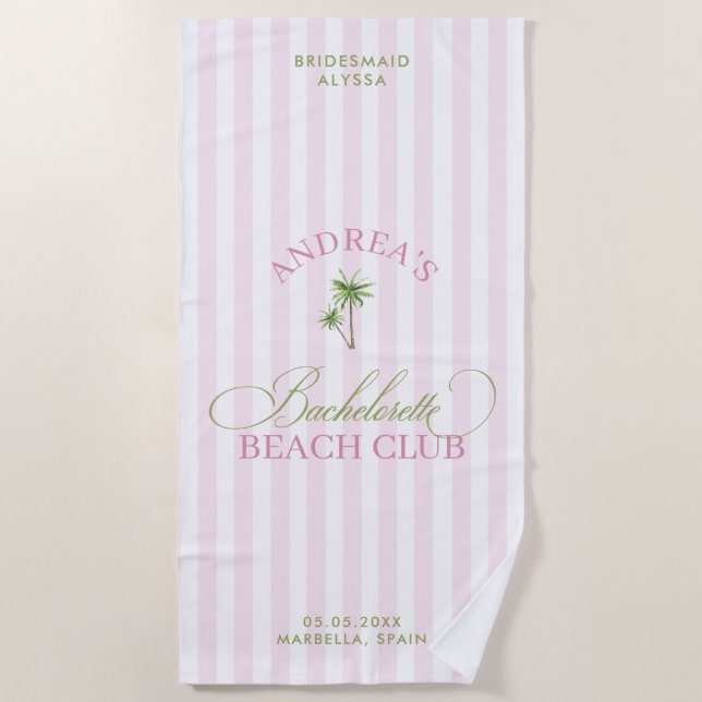 Toalha De Praia Palmeira Retro com Nome Personalizado para Festa d (Frente)