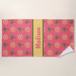 Toalha De Praia Palmeiras bonitos & sóis, no rosa personalizado
