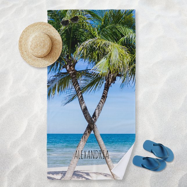 Toalha De Praia Palmeiras de praia tropical Foto personalizada DIY (Tropical Beach Palm Trees DIY Personalized Photo Beach Towel)