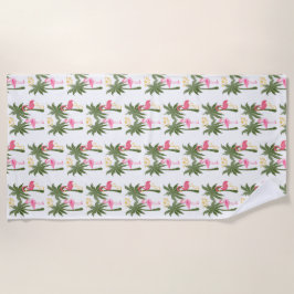 Toalha De Praia Palmeiras e flamingos cor-de-rosa