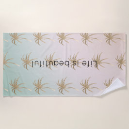 Toalha De Praia Palmeiras Tropicais Douradas de Mint Cream        