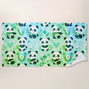 Toalha De Praia Panda Bear Pattern Green Impressão