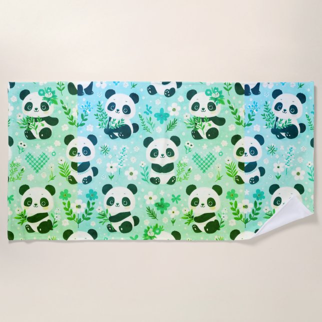 Toalha De Praia Panda Bear Pattern Green Impressão (Frente)