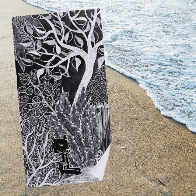 Toalha De Praia Pantera preta na selva - desenho a lápis (Criador carregado)