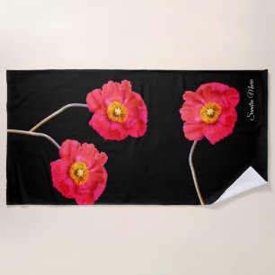 Toalha De Praia Papagaios Vermelhos Modernos Pópias Poppy Flor Bla
