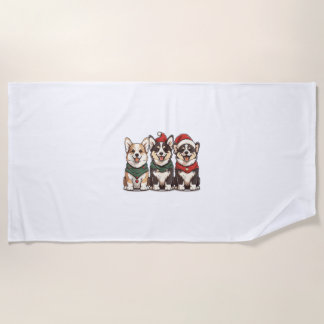Toalha De Praia Papais noeis de Cães Galeses de Corgi de Natal Bon