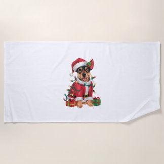 Toalha De Praia Papais noeis de Iluminação Xmas Miniatura Pinscher