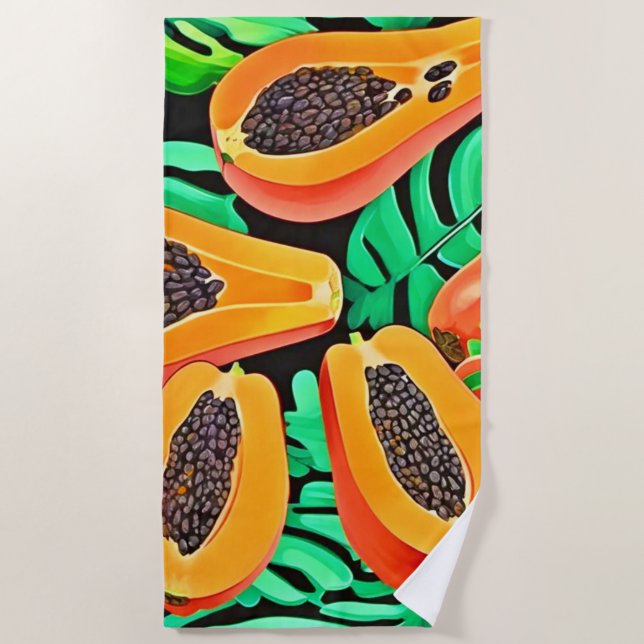 Toalha De Praia Papaya e Folhas Novo Padrão (Frente)