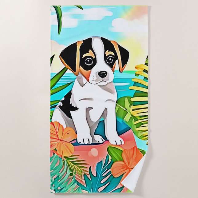 Toalha De Praia Paradise Puppy Design (Frente)