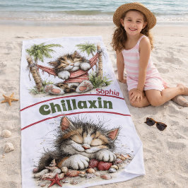 Toalha De Praia Paraíso Felino Tropical com Charme Costeiro Relaxa
