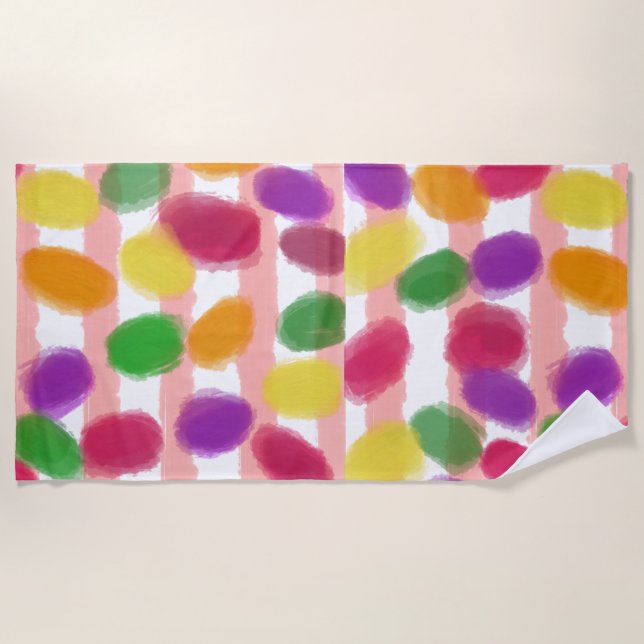 Toalha De Praia Páscoa Candies Pink Stripes (Frente)