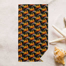 Toalha De Praia Pássaro Laranja do Padrão de Planta do Paraíso em 