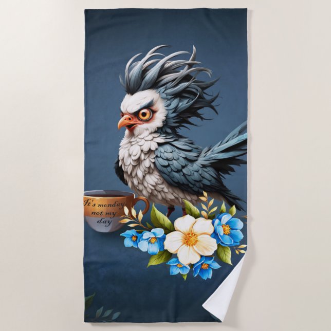 Toalha De Praia Pássaro rabugento na segunda. (Frente)