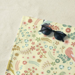 Toalha De Praia Pássaros e Ramificações do Shabby Amarelo