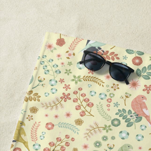 Toalha De Praia Pássaros e Ramificações do Shabby Amarelo (In Situ)