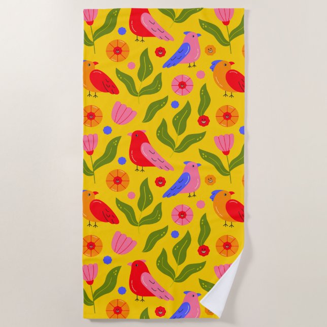 Toalha De Praia Pássaros Felizes Se Juntam Cheerful (Frente)