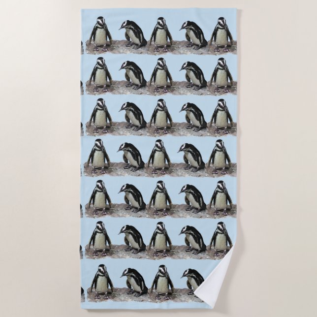 Toalha De Praia Pássaros Pinguins Blue Beach Towel (Frente)