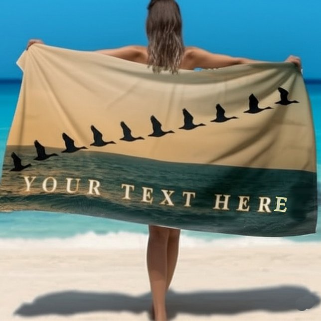 Toalha De Praia Pássaros Voadores Personalizados – Texto Personali (Criador carregado)
