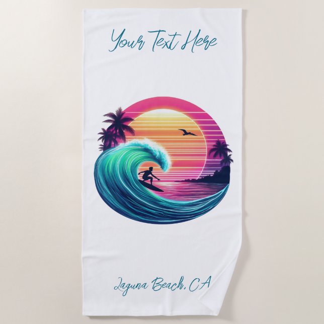 Toalha De Praia Passear a onda ao pôr do sol (Frente)