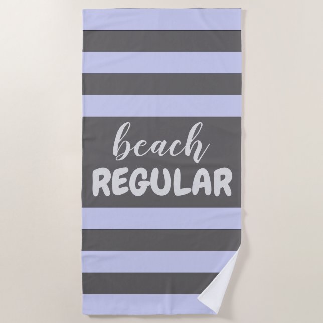 Toalha De Praia Pastel Blue Stripes Custom Text Beach REGULAR (Frente)