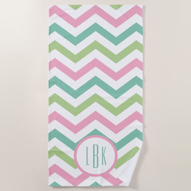 Toalha De Praia Pastel Chevron Monogrammed Beach Towel (Frente)
