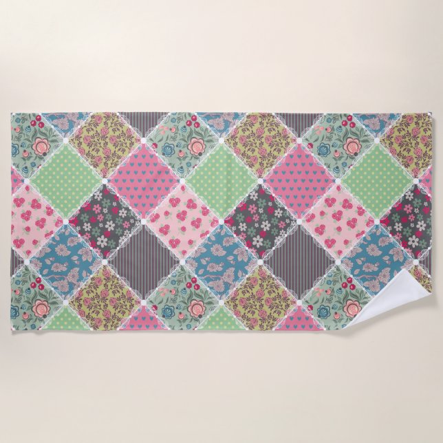 Toalha De Praia Pastel Floral Quilt Squares (Frente)