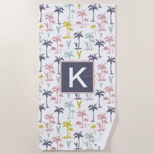 Toalha De Praia Pastel Palm Tree by the Beach Pattern (Frente)