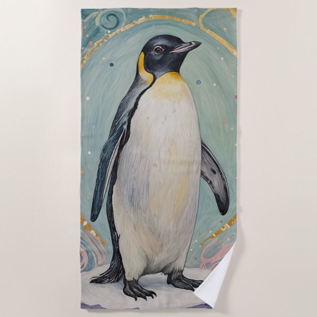 Toalha De Praia Pastel Penguin mágico (Frente)
