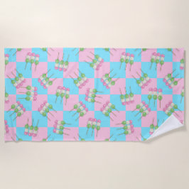 Toalha De Praia Pastel Pink Blue Checkered Dango Beach Towel